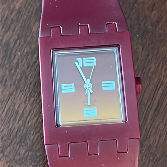 NIB Swatch SUBR102 tank watch - ombré face / two tone band with clear stripe